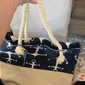 Nautical Anchor Tote Bag - Navy and Tan